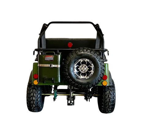 Rear view of 125cc Go Kart For Young Adults And Teens 16 Plus With Semi Automatic Transmission And Reverse For A Smooth Ride Army Green