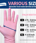 Medium pink glove size chart for Professional Nitrile Exam Gloves Medical Grade 3.5 Mil Powder Free Food Safe Disposable Gloves Rose Quartz