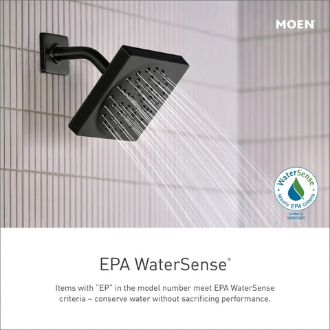 Gibson Matte Black Eco Performance Six Function Showerhead With Pressure Boost for an immersive full force high pressure spray