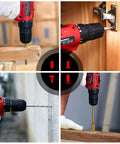 Cordless Drill And 108 Piece DIY Tool Kit With 16.8V Lithium Driver in action on wood, metal, concrete, and screwing tasks