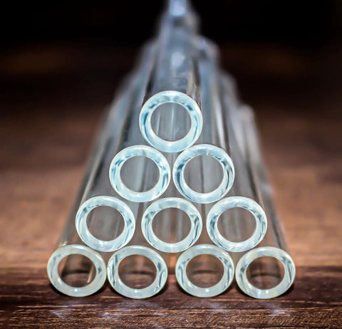 Stack of Borosilicate Glass Blowing Tubes Four Inch Long Twelve Millimeter Diameter Two Millimeter Wall Thick Fire Polished Ends