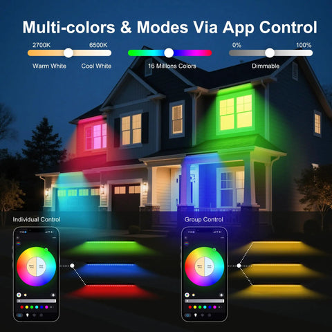 Linkable LED Light Bar Outdoor Color Changing 40 Inch RGBCW Wall Washer Light 180W With Bluetooth App on house facade