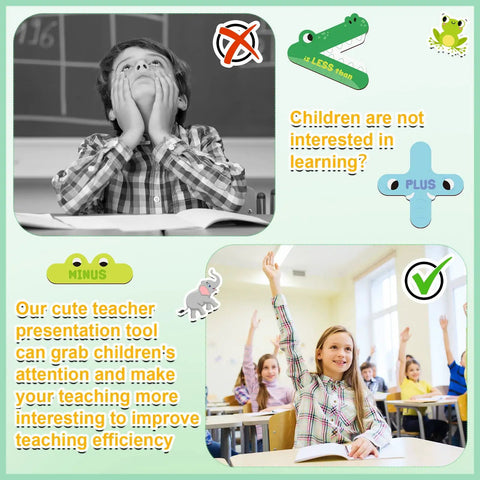 Five Animal Math Magnets For Classroom Teaching Kit Kid Friendly With Greater Than Less Than Plus Minus And Equal To Signs displayed with student images