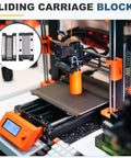 MGN9H Linear Bearing Carriage Block with Mini Guide attached to 3D printer, shown with accessories, for smooth precise motion.