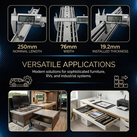 Beefy Heavy Duty Locking Drawer Slides For Side Mounts, 1 Pair, 3 Fold Full Extension Ball Bearing Rails, 250mm blue steel