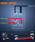 Diagram showing wiring method for Led Pod Lights With 5 Pin SPST Rocker Switch On Off 12V 20A 24V 10A Jumper Wires.