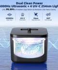 Powerful 45kHz Ultrasonic Cleaner with UV Sanitizer showing deep-clean bubbles for dentures in 200ml tank
