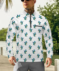 Man wearing Mens Dragon Sun Protection Long Sleeve Shirt With Quarter Zip Chin Guard Breathable 140g Mesh Fabric outdoors