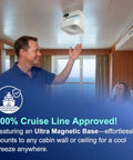 Cruise Ship Approved Portable Fan With 5000mAh Battery 16 Hour Runtime USB C Charging Magnetic Ceiling Or Wall Mount in cabin
