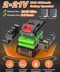 Detailed view of 21V battery pack for Cordless 21V Weed Eater With Dual 4Ah Batteries And Charger, highlighting battery features.