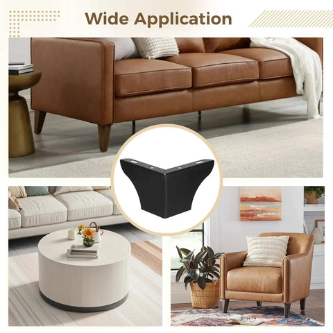 Beefy Heavy Duty Metal Furniture Legs Set 4 Pack In Matte Black, Screws Included For Quick Install shown with various furniture.