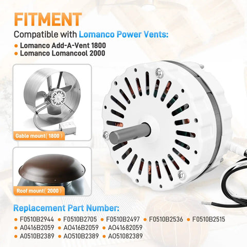Attic Ventilation Fan Motor With Mounting Kit Direct Replacement For Lomanco 2000 And 1800 Series Power Vents, electric fan close-up