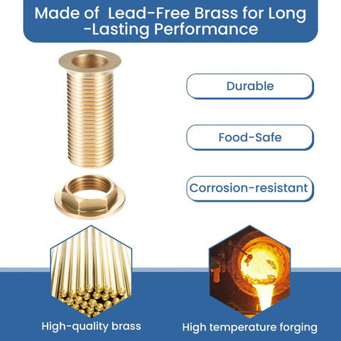 Heavy Duty Brass Drip Tray Drain Assembly With Self Draining Kit And Half Inch Outlet, lead-free brass construction, durable and food-safe.