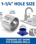 One And One Quarter Inch Diamond Hole Saw Kit With Water Guide For Ceramic Porcelain Glass Quartz Granite Countertops Wet Cutting Three Eighths Inch Shank DIY Friendly Drill Bit Set For Precise Holes, showing components and hole size.