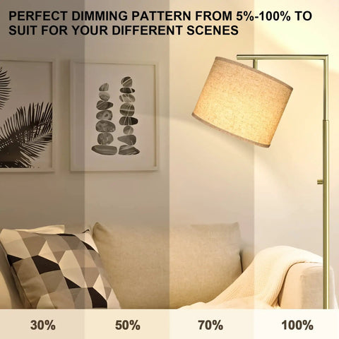 Dope Dimmable Floor Lamp With Remote Control, 4 Color Temperature Lighting in living room, gold finish, beige shade