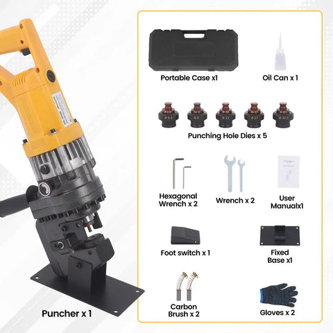 Beefy 1800W 20Ton Electric Hydraulic Hole Puncher With Five Dies for Steel Aluminum Copper and Angle Iron With Foot Pedal