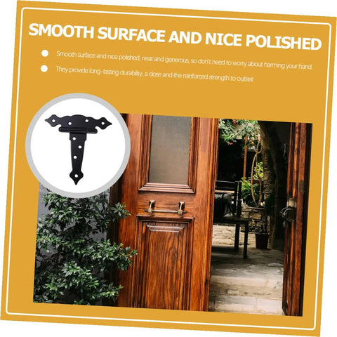 HAKIDZEL strap door hinge, black wrought iron, heavy-duty decorative hinge mounted on a wooden door