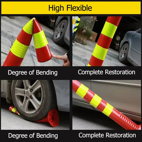 Deadly Tough Traffic Delineator Posts, 17 Inch Flexible Pu Plastic Safety Cones With High Viz Reflective Rings For Highway Street Driveway Job Sites, Bumper Guard Parking Caution Pillars With Mounting Screws 5 Pack Black