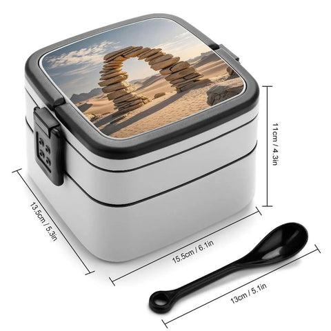 Double Layer Stackable Bento Lunch Box With Spoon Divider And Handle Leak Proof Meal Container for work office picnics camping. BPA-free plastic.