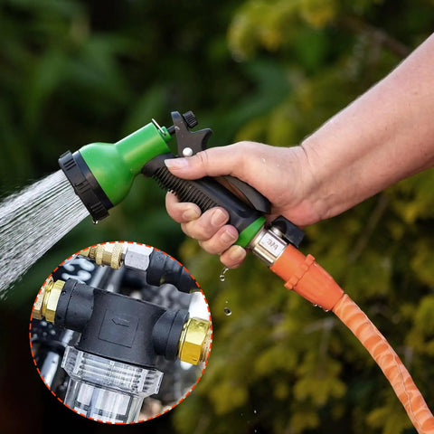 Hassle Free Eight Pack Stainless Steel Hose Filter Washers With Inlet Screen And Strainer used on a garden hose with sprayer