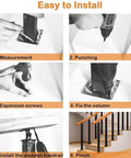Easy installation steps for Rock Solid Stair Railing Kit With 270 Degree Adjustable Brackets And Heavy Duty Wrought Iron Banister Columns.