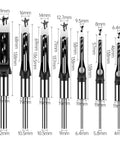 Heavy Duty Seven Piece Square Hole Drill Bit Set Forged From Heat Treated Hss Steel With Smooth Operator Mortise Chisel Edges Quarter To Three Quarters Inch Fits Mortising Machines For Job Site Builds Demanding Real Grit And Smooth Sailing Results Daily - Various sizes displayed with dimensions.