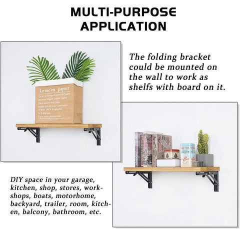 16 Inch Folding Shelf Brackets Set Of 2 Heavy Duty Stainless Steel Collapsible Triangle Shelf Brackets with mounted shelves