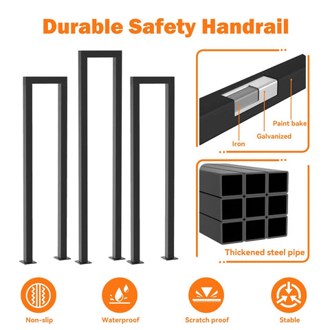 Heavy Duty U Shaped Staircase Handrail For Indoor And Outdoor Use At Three Foot Height with galvanization details.
