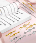 Magnetic Jewelry Clasps And Extenders Set In Gold And Silver 24 Piece Layering Clasp Kit For Necklaces Bracelets And Anklets Displayed