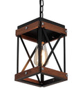 Dope Rustic Farmhouse Pendant Light With Wood And Metal Cage One Light Adjustable Chains Industrial Mini Pendant Ceiling Fixture For Kitchen Island Cafe Bar Black, side view