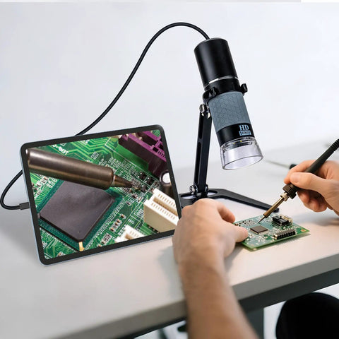 1080P USB Digital Microscope With Metal Stand 50X To 1000X Zoom Handheld Microscope Camera With 8 LED Lights Plug And Play Works With iPhone Android Windows Mac 4 In 1 USB Cable OTG Ready, inspecting circuit board