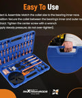 Pro Grade 55 In 1 Bearing Puller Tool Set For Shop And Home Garage Work Gripping Pulling Gears Bearings And Pulleys Featuring 9 Heads 3 Hooks Rods Plate Sleeve And Washers For Solid Grip Nails Your Repairs Quick Like A Real Tech Guru. blue carrying case with bearing puller kit, steel parts