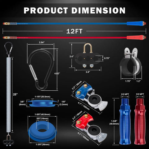 Dimensions of 12 Ft Semi Truck Air Line Hose Assembly With Tender Spring Gladhands And Handles Durable Rubber Air Brake Hoses Kit