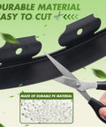 Scissors cutting 1.5 Inch Tall Landscape Edging 100 Ft No Dig Garden Border in black, highlighting durable PE material