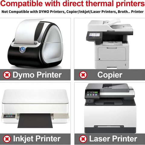 Image showing printers incompatible with 4x6 Thermal Shipping Labels 500 Per Stack With Fanfold, BPA Free, Waterproof And Oil Resistant.