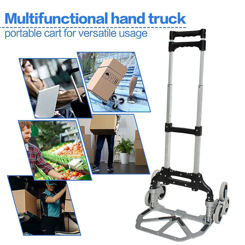 Stair Climbing Hand Truck With Aluminum Foldable Frame, 330 Lbs Ground Capacity And 155 Lbs On Steps, 11 Inch Base Plate