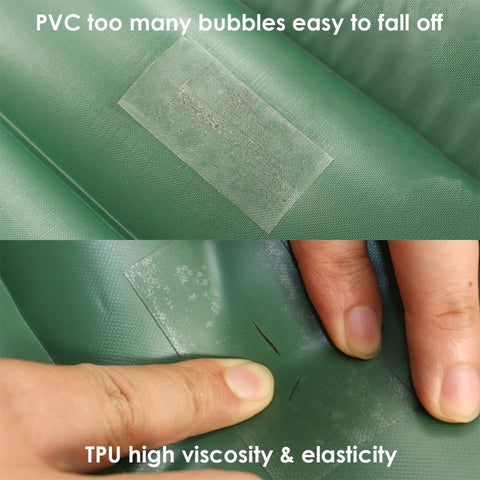 High-Strength Clear Inflatable Patch Kit Quick Fix for Pools, Air Mattresses, Tents; patch comparisons on green material
