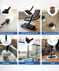 Various attachments for Compact Dry Steam Cleaner 1700W including brushes, plunger, squeegee, and pads for flexible cleaning.