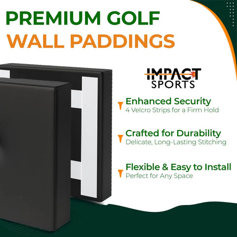 Solid Hit Different Golf Simulator Wall Padding Set High Density Acoustic Foam Panels Wrapped In Durable Pu Leather Faceplate, showing black padding with Velcro.