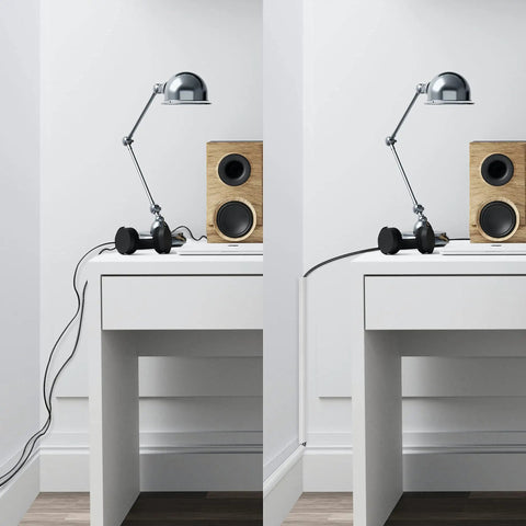 Before and after using 85 Inch Corner Cable Concealer Kit For Walls Floors And Ceilings Paintable Wire Cover Raceway