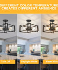 Industrial 4 Light Semi Flush Mount Ceiling Light Fixture Black Metal Farmhouse Style in kitchen with different light temperatures.