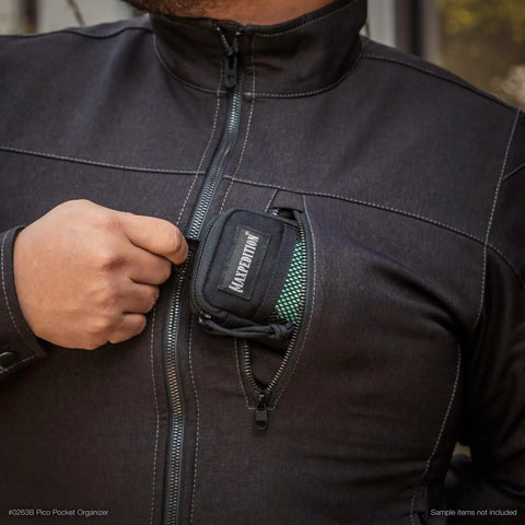 Person storing Pico Pocket Organizer Ultra Compact EDC Gear Pouch Tactical Utility Pouch in jacket pocket