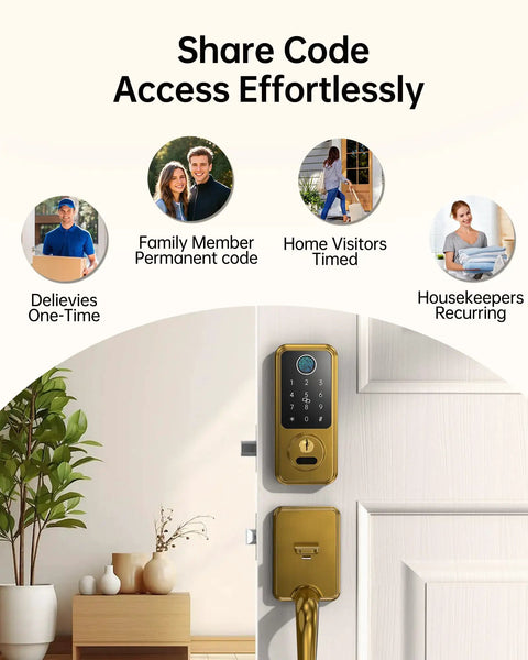 Slick Smart Keyless Entry Door Lock With Fingerprint Keypad And Wifi Bluetooth Remote For Front Porch Security True No Sweat Home Upgrade Top Shelf Auto Lock Satin Brass Set