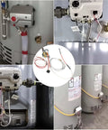 Water heater pilot assembly replacement parts kit for Whirlpool 300/301 series; front, side, and close-up views.