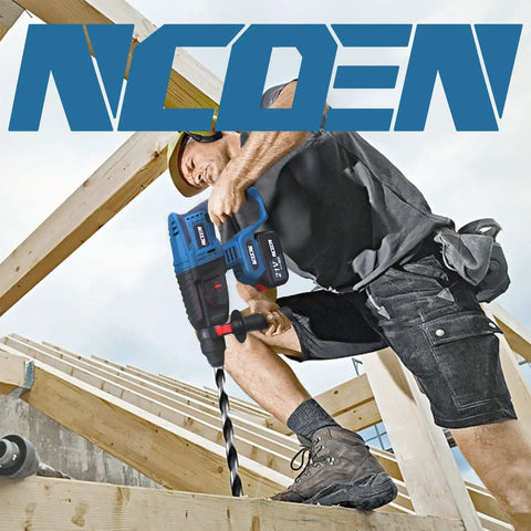 Worker using Built Tough Pro Grade Rotary Hammer Drill With 4 Modes And Variable Speed, 1-1/4 Inch Capacity on construction site