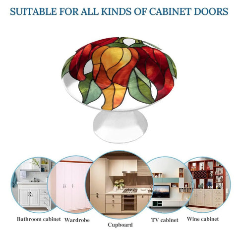 Stained Glass Bunch Of Chili Pepper Round Drawer Cabinet Knobs With Screws 2 Pcs Dresser Knob Pulls Decor showcased on white base