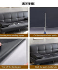 Blue Leather Repair Tape Self Adhesive For Furniture Car Seats Vinyl Upholstery Quick Fix shown in application on sofa