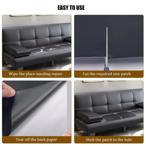 Blue Leather Repair Tape Self Adhesive For Furniture Car Seats Vinyl Upholstery Quick Fix shown in application on sofa