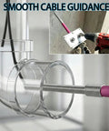 Professional Automatic Wire Puller And Cable Threader For Conduit showing clear cable guidance through PVC pipe, with drill adapter visible.