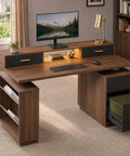 Premium 63 Inch Electric Height Adjustable Standing Desk With Four Drawer Filing Cabinet Built In Monitor Platform Smooth Glide Motor No Sweat Assembly Top Tier Workspace Gear For Busy Pros with integrated storage and lighting.